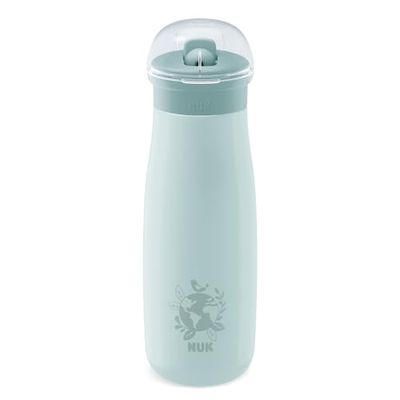 Gobelet à couvercle rabattable et paille NUK Mini-Me pour bébé | 12+ mois | 500 ml | Biberon pour enfant en acier inoxydable | Bec renforcé anti-fuites | Résistant aux chocs | Globe bleu
