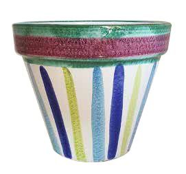Ceramiche Angela Rinaldi – Vaso in Ceramica di Vietri dipinto a mano Maiolica Design Terracotta Coccio Fioriera (fascia verde e viola, Diametro cm 31 altezza cm 28 kg 3,35)
