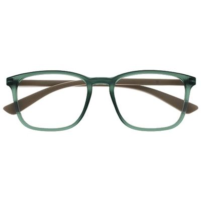 OPULIZE Max Gafas de Lectura - Marco Rectangular Clásico Grande - Verde Mate Transparente con Brazos Beige - Unisex Hombres Mujeres - Bisagras de Resorte - R78-6 - +1.00