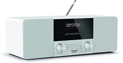 TechniSat DIGITRADIO 4 - Radio Dab stéréo (Dab+, FM, Streaming Audio Bluetooth (réception), Prise Casque, entrée AUX, Radio-réveil, écran OLED, 20 Watts RMS, Haut-Parleur Elac) Blanc