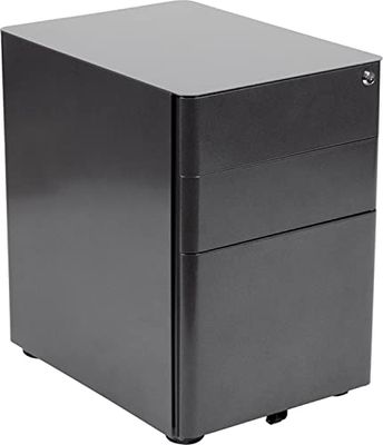 Flash Furniture Modern 3 Mobile Locking Cabinet with Anti-Tilt Mechanism and Hanging Drawer for Legal & Letter Files, Black, Set of 1