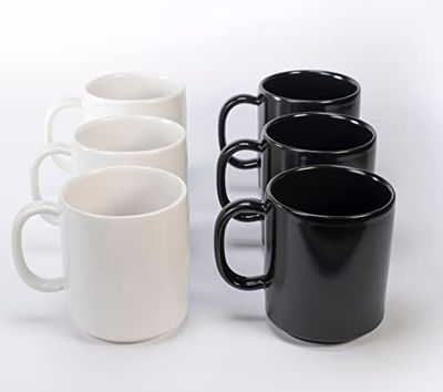 Home Tazas de desayuno Black and White | 6 tazas de The 3 blancas y 3 negras | Juego de desayuno compuesto por 6 tazas. Cada taza contiene aproximadamente 300 ml. Apta para microondas y lavavajillas