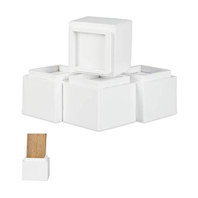 Relaxdays 10028827_49 Rehausseurs lot de 4, Élévateurs d’env. 8,5 cm, tables, autres meubles, 10x11,5x11,5 cm, blanc, bambou, 4