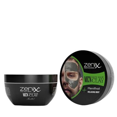 Zenix Maschera viso da uomo, al mentolo, 350 g, con argilla, cura del viso con mentolo rinfrescante, cura del viso per uomini, contro brufoli, punti neri e impurità