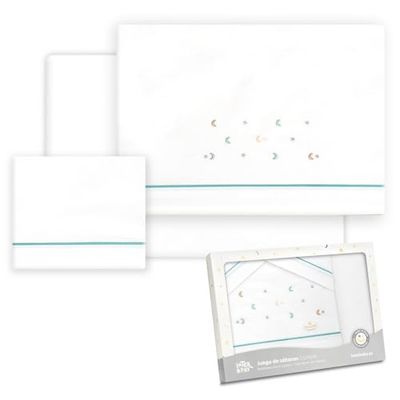 Interbaby - Lenzuola in cotone - Auto/Mosè/Navicella - Stella Luna Multicolore - Set 3Pcs. Lenzuolo sotto + piano di lavoro + federa cuscino