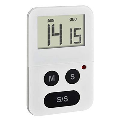 TFA Dostmann Digitale timer met stopwatch, eenvoudige tijdinstelling, grote knoppen, magnetisch, wit, (L) 50 x (B) 9 x (H) 80 mm