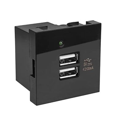 Maclean MCE728B - Cargador de Enchufe Con 2 Puertos USB de Hasta 2,1 A, Caja de Pared Modular de Carga Rápida (Negro)