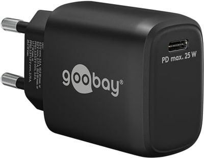 goobay 65367 USB-C PD snellader Nano (25 W) / adapter voor USB-C laadkabel/Quick Charge lader/voor iPhone oplaadkabel, Samsung oplaadkabel en andere mobiele telefoons/voeding/zwart