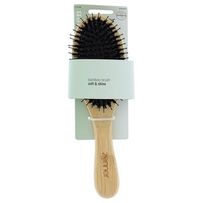 Zenner Oval Brush with Bamboo Handle - Cushion Brush with Seventy Percent Soft Synthetic Bristles & Thirty Percent Nylon Pins - Antistatic Tips - For Fine to Medium Hair - Natural