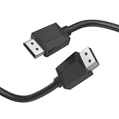 Hama | Cable HD Displayport 1,5 m (Display Port Cable Ultra HD 8k, 120 Hz, cable de monitor con funda de plástico, cable DisplayPort para conectar PC/Notebook a monitor, TV o proyector) Color Negro