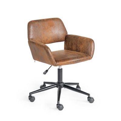 FurnitureR Chaise de Bureau pivotante Ergonomique en Daim avec accoudoirs - Réglable en Hauteur - pour Bureau, Chambre à Coucher, Bureau - Marron
