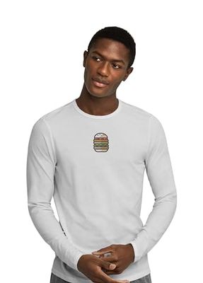 Green Fish, basic långärmad t-shirt för män, 100% bomull, normal passform, digitalt ikontryck, storlek: S, färg: vit, Vit, S