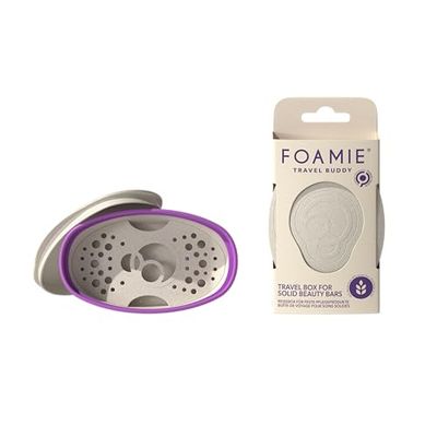 Foamie Travel Buddy zrównoważone beżowo-fioletowe pudełko podróżne - Mydelniczka podróżna lub do łazienki - Ekologiczna mydelniczka łazienkowa dla Twojego szamponu - wegańska x1