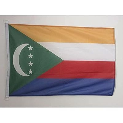 AZ FLAG - Drapeau Comores Spécial Extérieur - 90x60 cm - Pavillon Nautique Comorien En Maille Bloquée Avec Anneaux Plastiques Intégrés - 80g