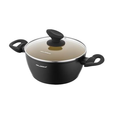 FLORINA AMVEGAN Pot en aluminium 20 cm I 2,1L I Haute durabilité I Couvercle en verre I Revêtement céramique à l'huile d'olive I Facile à cuire et à rincer I Design original