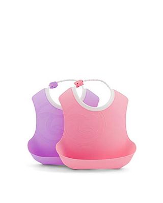 Twistshake Baby Bibs - 2 Pack | Infant Bib with Adjustable Neck Band and Large Food Pouch | Waterproof - BPA Free | Pink Purple