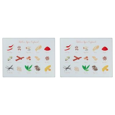 Tala Spice Design Toughened Glass Chopping Board and Work Top Saver, Non-Slip Multi-Functional Tool for Protecting Work Surfaces While preparing Foods, Measures 30cm x 40cm (Pack of 2)