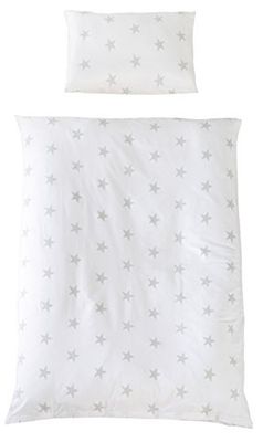 roba Juego de sábanas 2 piezas, colección 'Little Stars' blanco, sábanas infantiles, 100% algodón, funda de edredón 100x135 cm y funda de almohada 40 x 60 para bebés y niños