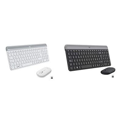 Logitech MK470 Kit Mouse e Tastiera, Layout Italiano Qwerty, Bianco & MK470 Kit Mouse e Tastiera Wireless per Windows, Ricevitore USB 2.4 GHz, Sottile, Compatto, Grigio