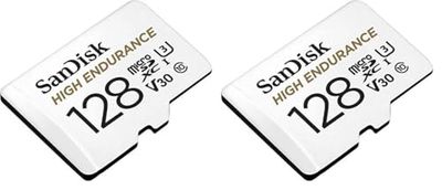 SanDisk 128GB High Endurance microSDXC card for IP cams & dash cams + SD adapter up to 10,000 Hours Full HD / 4K videos up to 100 MB/s UHS-I Class 10 U3 V30 (Pack of 2)