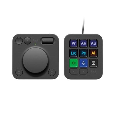 Logitech MX Creative Console, keypad programmabile con 9 tasti LCD personalizzabili e manopola di controllo per progettazione grafica, montaggio video, fotografia, per Adobe, Zoom, Spotify - Grafite