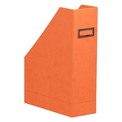 RHODIA 318934C - Porte-Revues Tangerine -10 x 25 x 31 cm - Piqûres Sellier Orange - Extérieur Simili Cuir - Collection Home Office rama - Organisation de Bureau & Rangement Design