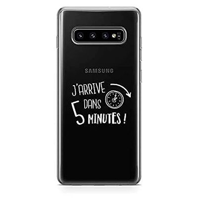 Zokko Samsung S10 Plus fodral "I get get 5 minuter" - mjukt genomskinligt bläck vitt