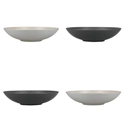 KitchenCraft Set di 4 Ciotole per Pasta, Ramen, Riso e Spaghetti Noodles in Gres Smaltato Senza Piombo, Grigio e Nero, 22 cm