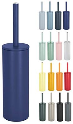 Spirella, Brosse WC avec Support Acier, Modèle Akira, tête Interchangeable et d'un Pot en Acier Solide, avec Récipient hygiénique, Brosse Toilette fermée, à Poser, Bleu Foncé Mat, 40 x 9.5 x 9.5 cm