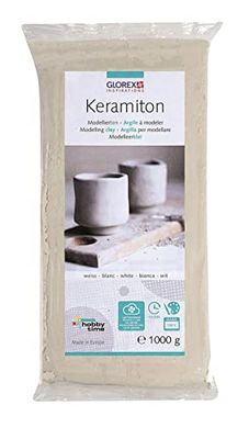 Glorex Keramiton, Weiss 1000g 6 1780 702-Keramiton Bianco, 1000 g di Argilla da modellazione, indurente all'Aria e combustibile, inodore, per Ceramica e Artigianato, Clay, White, unità