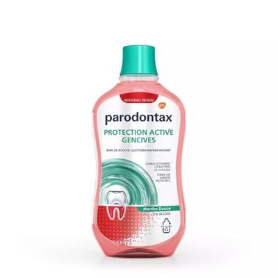 Parodontax Bain de Bouche Quotidien, Protection Active, Pour Les Gencives et Des Dents Saines, Menthe Douce, Sans Alcool, 2x500 ml