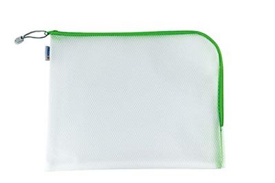 HERMA 20016 Zip Document Bag A4, transparent (36 x 28 cm) large zippered mesh pouch with zipper for laptop, tablet, books, papers, toys, clear storage wallet with zipper in green