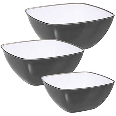 3X ENSALADERA CUADRADA COLOR GRIS 14CM + 19CM + 25CM