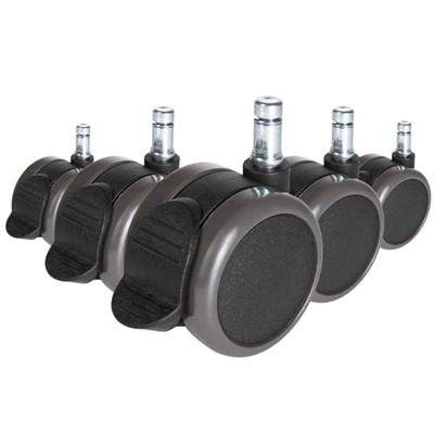 hjh OFFICE 619038 5x länkhjul för hårda golv med låsbroms 10mm / 65mm länkhjul för kontorsstolar länkhjul för kontorsstolar för hårda golv