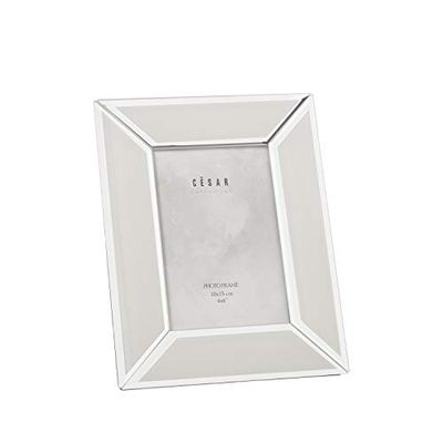 DRW Portafotos de Cristal Espejo para Foto de 10x15cm en Blanco