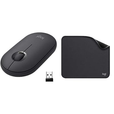 Logitech Pebble Bluetooth Wireless Mouse with USB Mini-Receiver + Logitech Mouse Pad - Silent, Slim Computer Mouse with Quiet Click for Laptop/Notebook/PC/Mac - Graphite