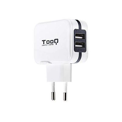 TooQ TQWC-1S02WT - väggladdare med 2 x USB (5V - 3,4 A, 17 W), med AiPower-teknik, för iPad/iPhone/Samsung/surfplattor/smartphones, färg vit