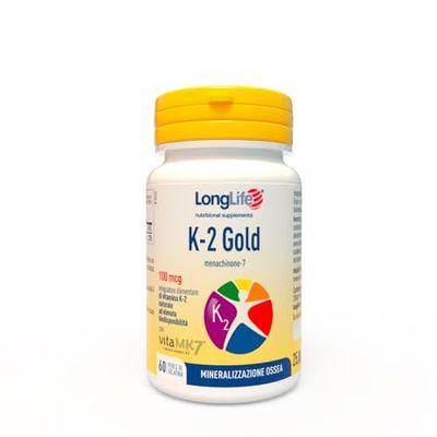 LongLife® K-2 Gold | Con menachinone da natto | VitaMK7 | Vitamina K2 in olio EVO ad alta biodisponibilità | Salute delle ossa e vascolare | Senza glutine e Halal