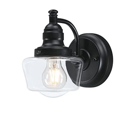 Westinghouse Lighting 6124540 Lampada a Parete da Esterno a Una Luce in Stile Vintage Eddystone, Finitura Nera Opaca, Vetro Trasparente