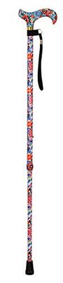 Aidapt Floral Adjustable Height Lightweight Walking Stick with Anti Slip Ferrule Foot to Aid Stability and Confidence when Walking Supplied with a Hanging Carry Strap