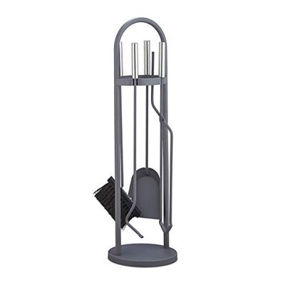 relaxdays 10028786 Ensemble serviteur de cheminée 5 pièces, Accessoire, Pelle, Balai, Pince, Support, Tisonnier, Gris
