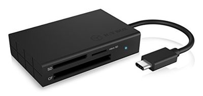 ICY BOX IB-CR401-C3 USB 3.0 Type-C-kortläsare för CF, SD och microSD-minneskort, SD 4.0/UHS-II, aluminium, integrerad kabel, svart