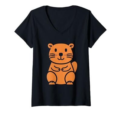 Womens Funny Baby Beavers Minimalist Cute Simple Beaver V-Neck T-Shirt