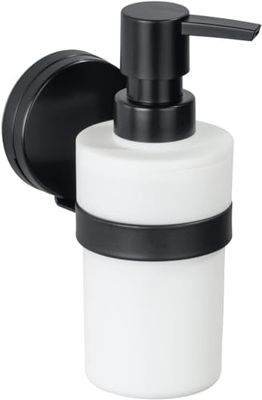 Distributeur de Savon Liquide pour Salle de Bain, en Plastique et métal, 9 x 6 x 16 cm, Noir et Blanc
