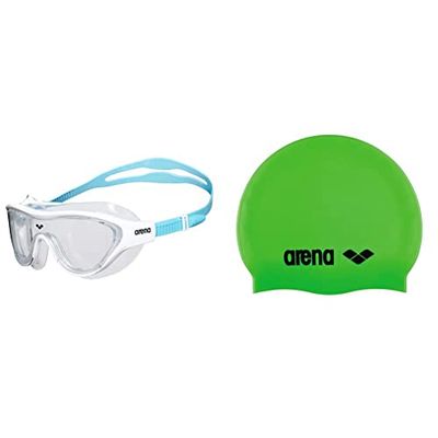 ARENA The One Mask Junior Occhialini Nuoto Anti-Appannamento per Bambini, Maschera Piscina con Grandi Lenti, Protezione UV & Classic Silicone Jr, Cuffia per Bimbi Unisex Bambini, Verde