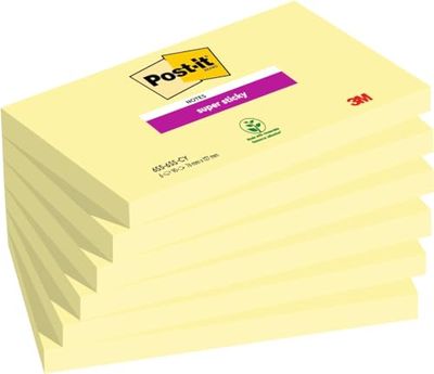 Post-it Super Sticky Notes, Double The Sticking Power, 6 Pads, 540 Sheets, 76 mm x 127 mm, Canary Yellow - Self-Sticking Notes for Walls, Monitors and Fridge