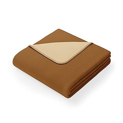 AmeliaHome Gosig filt 150 x 200 cm filt med kant sängfilt av bomull Virkkuu brun beige
