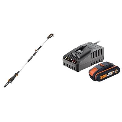 Worx WG349E.9 kettingzaag, 20 V, 20 V, zwart & WORX WA3601 Accu met oplader set: 20V 2000mAh Li-Ion batterij & accu laadstation
