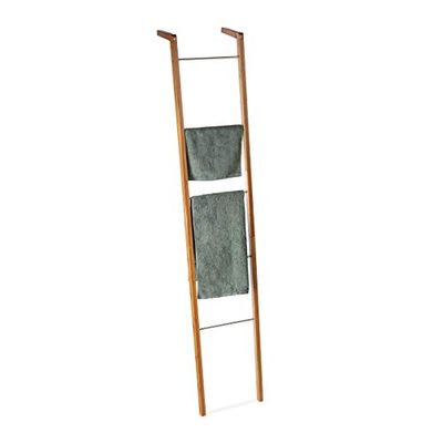 Relaxdays Portasciugamani a Scala, in Bambù, Bagno e Cucina, 5 Pioli, Appendiabiti e Teli, HxLxP: 180x35x20 cm, Naturale