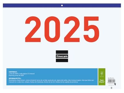 Finocam - Calendario Faldilla Mixta 2025 Mes Vista Enero 2025 - Diciembre 2025 (12 meses) Catalán
